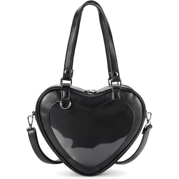 Women Black  Crossbody Heart Shaped Purse for Anime Pins Display - Picture 1 of 7